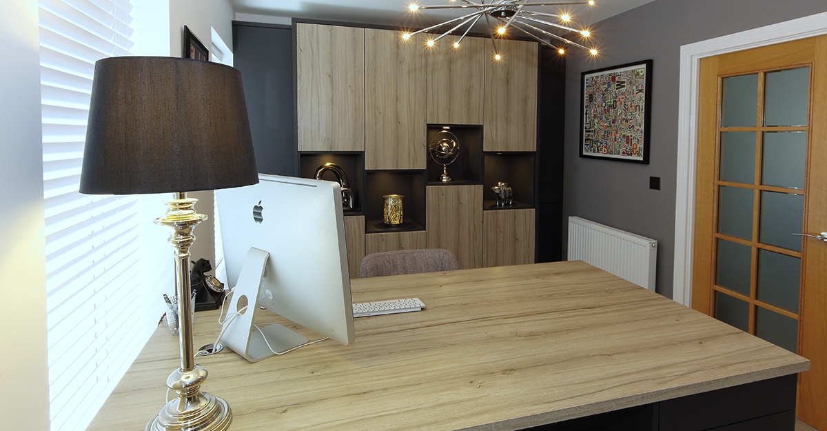 textured matt dark grey & oak bespoke study